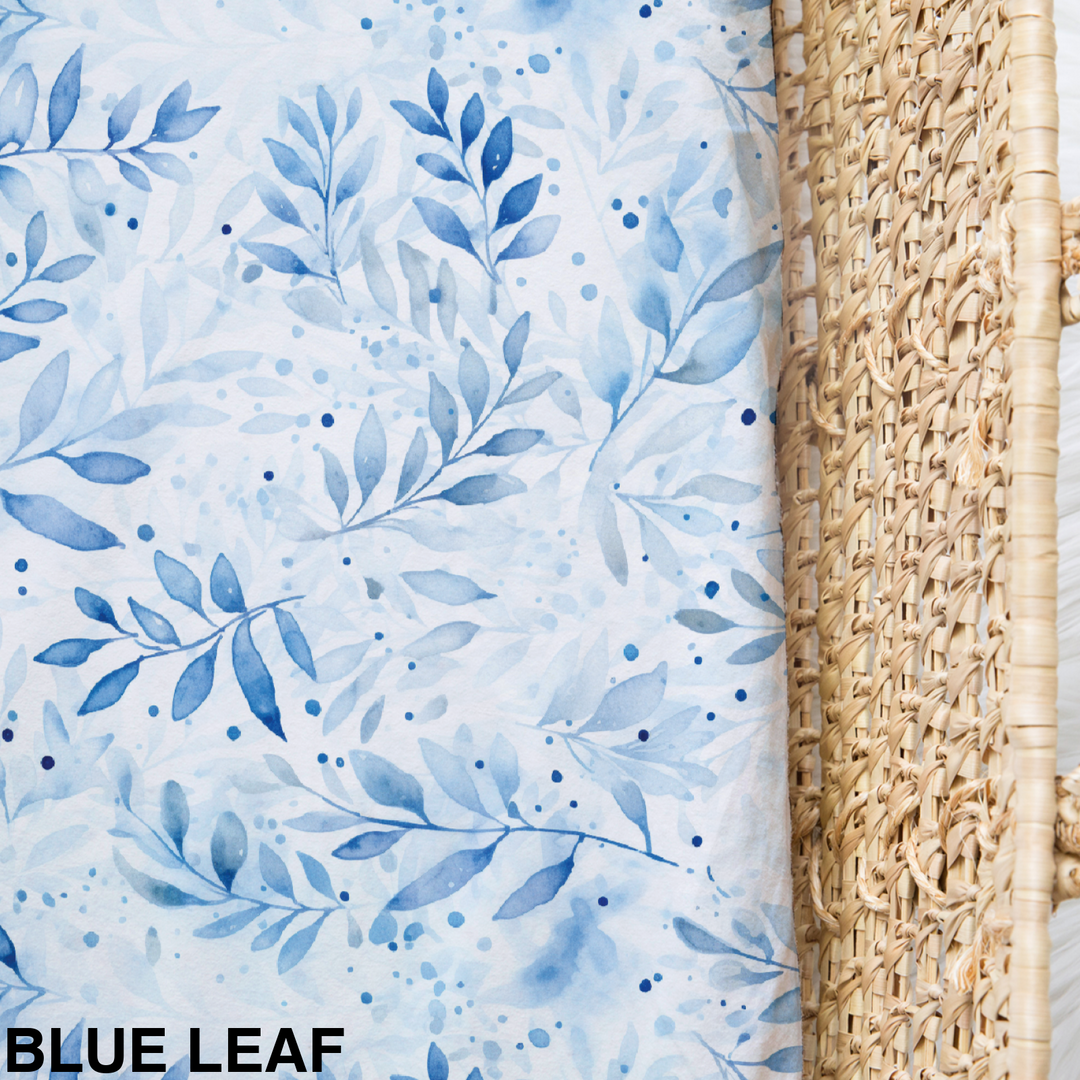 Bamboo Jersey Fitted Bassinet/ Change Mat Cover - Assorted Blue Leaf Wraps