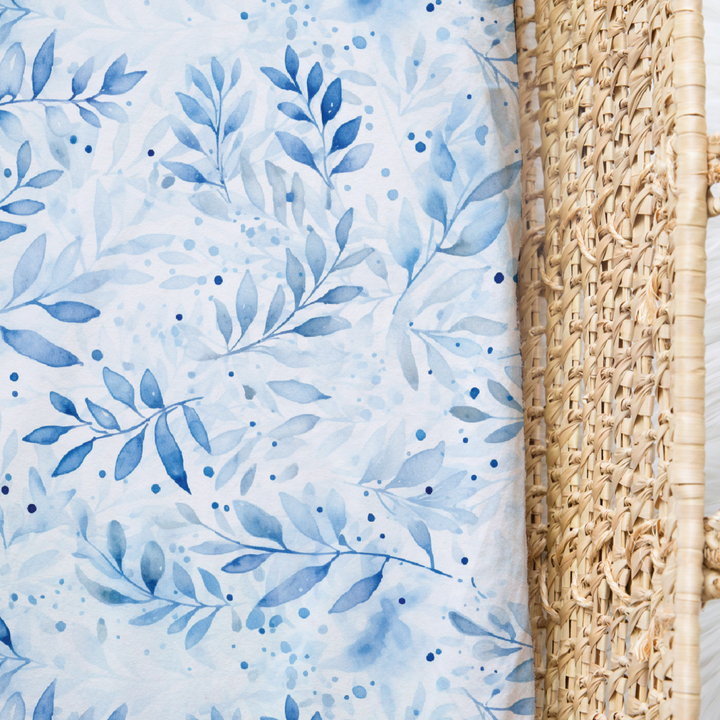 Bamboo Jersey Fitted Bassinet/ Change Mat Cover - Assorted Blue Leaf Wraps