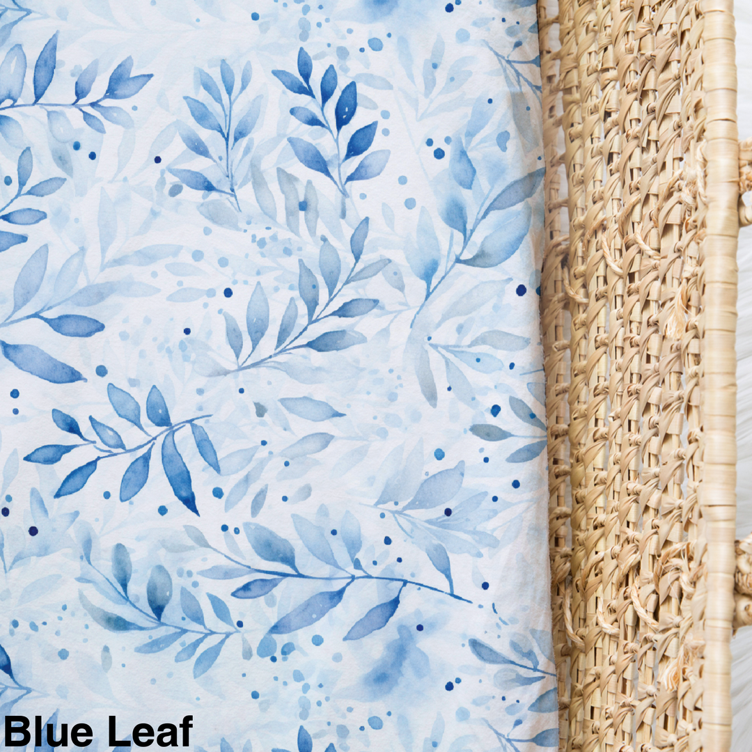 Bamboo Jersey Fitted Bassinet/ Change Mat Cover - Assorted Blue Leaf Wraps