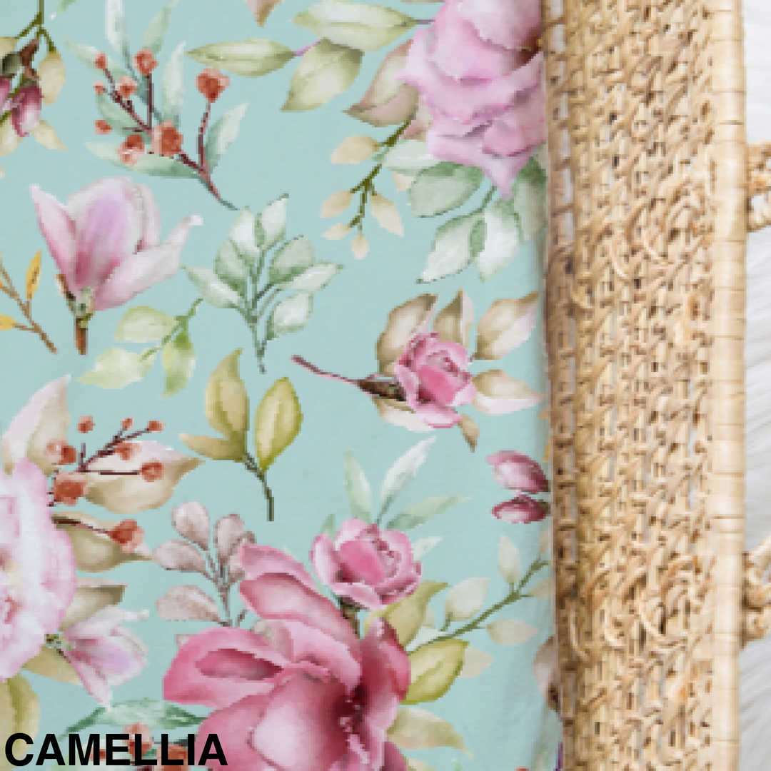 Bamboo Jersey Fitted Bassinet/ Change Mat Cover - Assorted Camellia Wraps