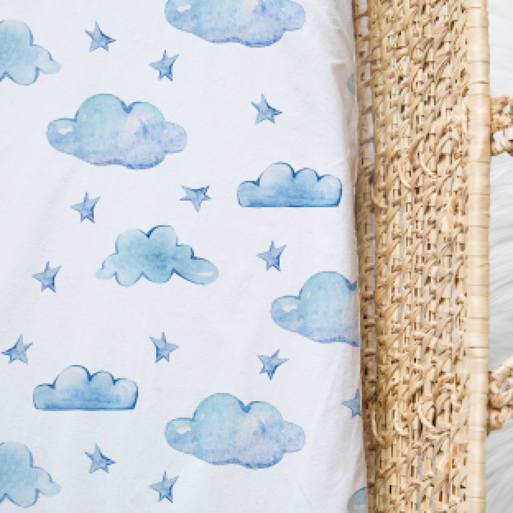 Bamboo Jersey Fitted Bassinet/ Change Mat Cover - Assorted Clouds Wraps