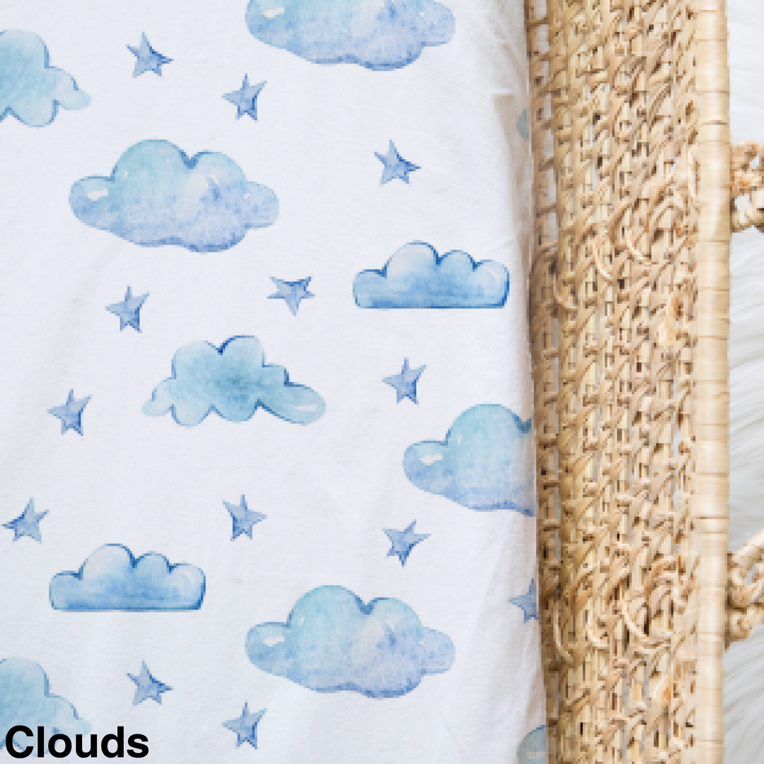Bamboo Jersey Fitted Bassinet/ Change Mat Cover - Assorted Clouds Wraps