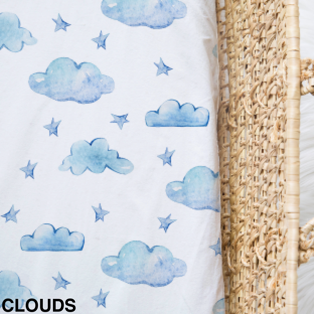 Bamboo Jersey Fitted Bassinet/ Change Mat Cover - Assorted Clouds Wraps