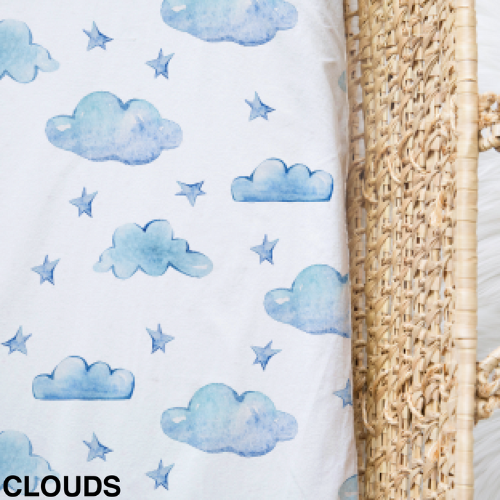 Bamboo Jersey Fitted Bassinet/ Change Mat Cover - Assorted Clouds Wraps