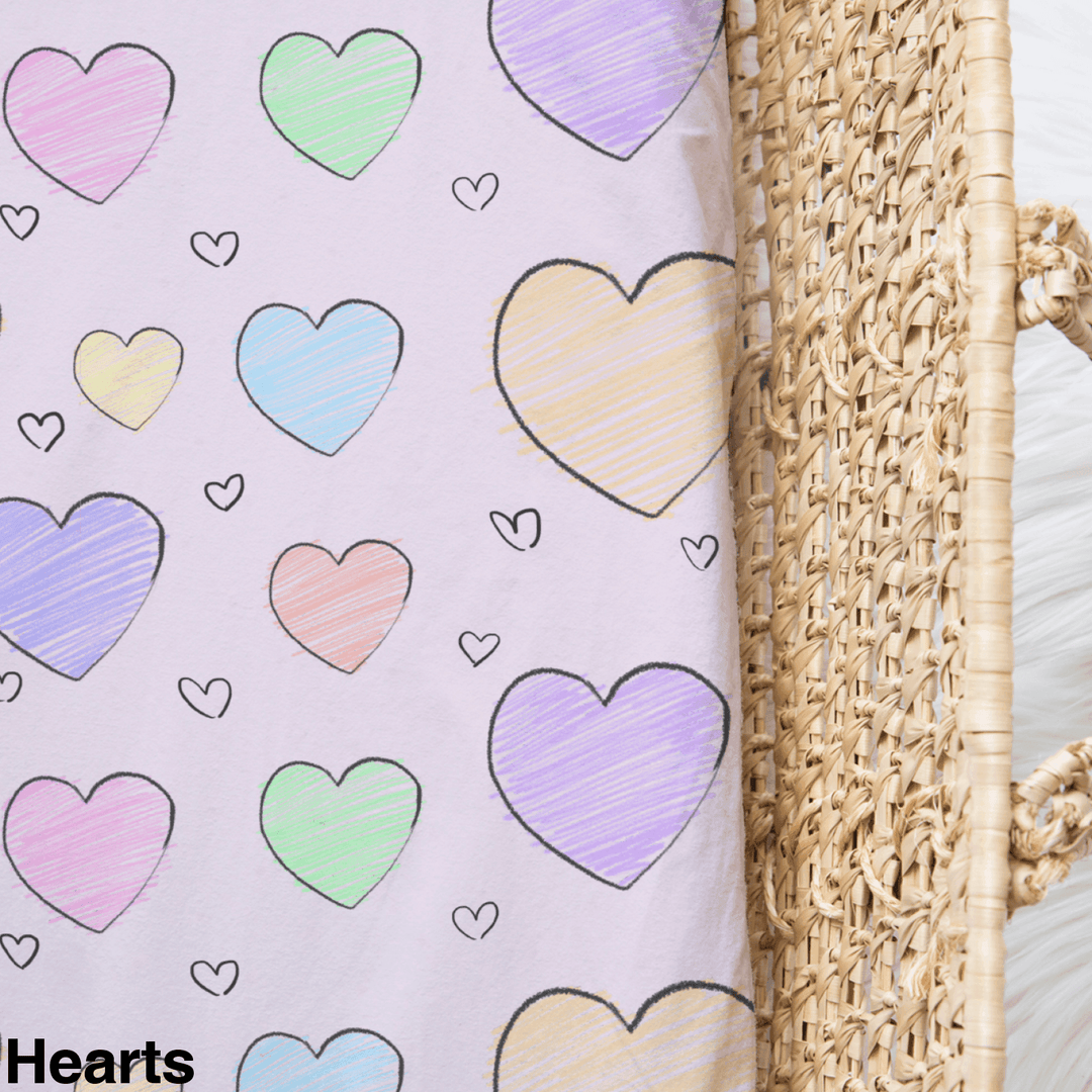 Bamboo Jersey Fitted Bassinet/ Change Mat Cover - Assorted Hearts Wraps