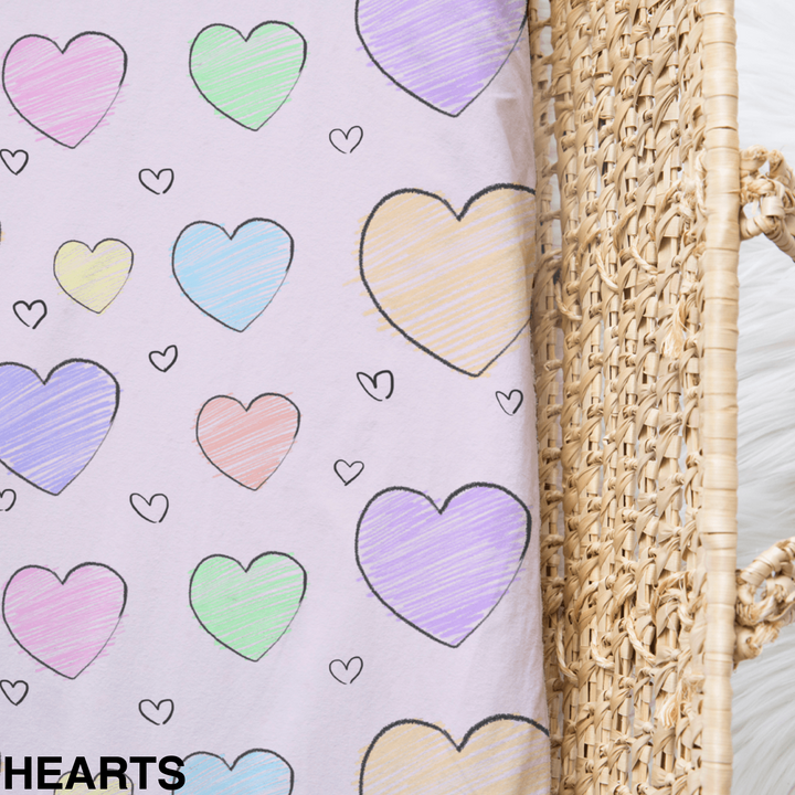 Bamboo Jersey Fitted Bassinet/ Change Mat Cover - Assorted Hearts Wraps