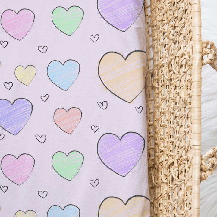 Bamboo Jersey Fitted Bassinet/ Change Mat Cover - Assorted Hearts Wraps
