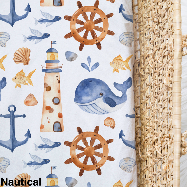 Bamboo Jersey Fitted Bassinet/ Change Mat Cover - Assorted Nautical Wraps