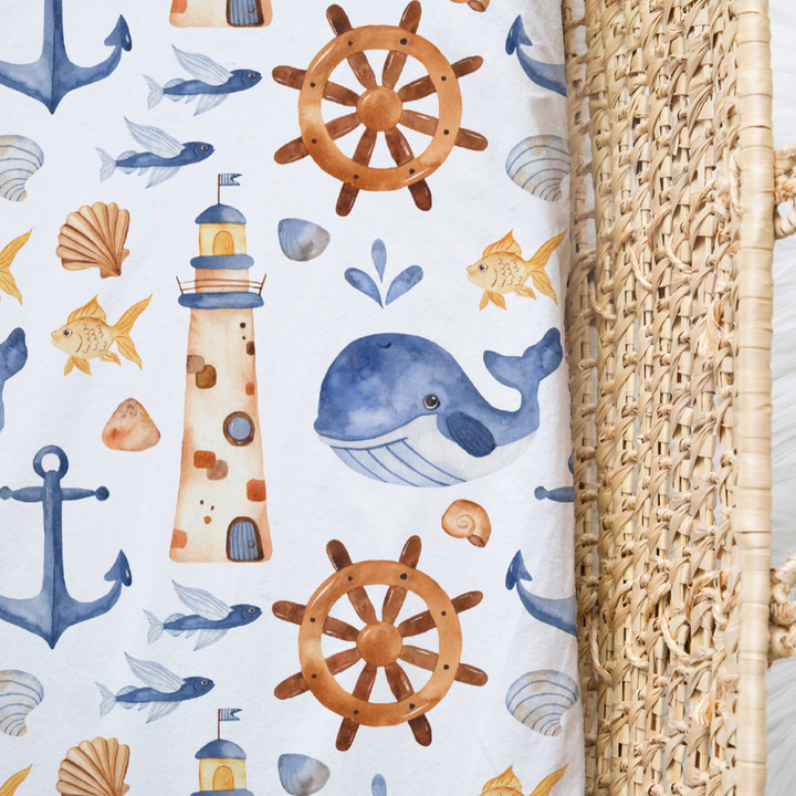 Bamboo Jersey Fitted Bassinet/ Change Mat Cover - Assorted Nautical Wraps