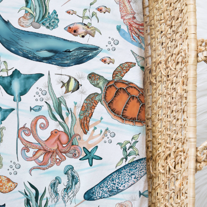 Bamboo Jersey Fitted Bassinet/ Change Mat Cover - Assorted Sealife Wraps