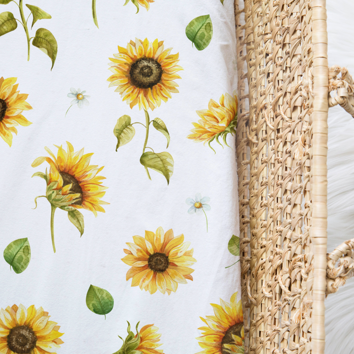 Bamboo Jersey Fitted Bassinet/ Change Mat Cover - Assorted Sunflower Wraps