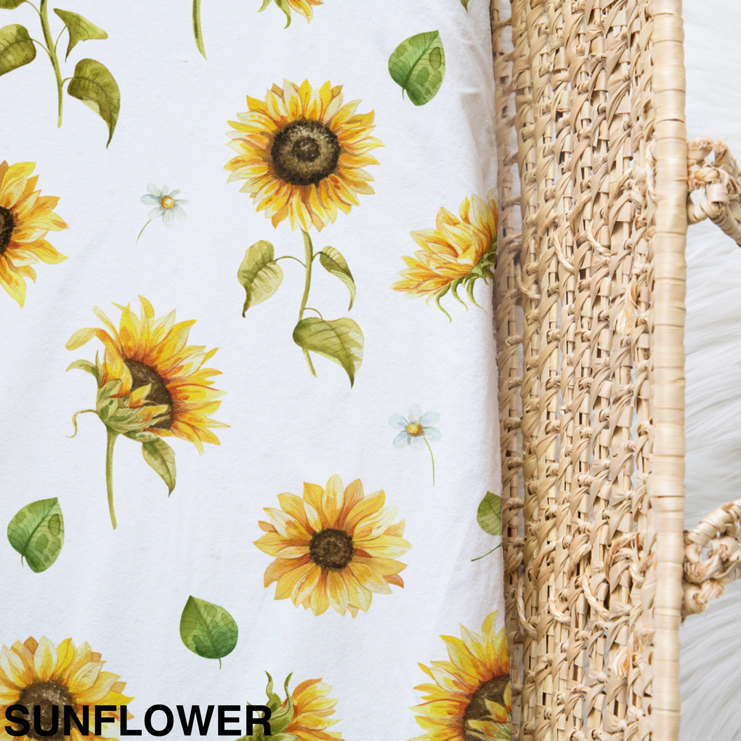 Bamboo Jersey Fitted Bassinet/ Change Mat Cover - Assorted Sunflower Wraps