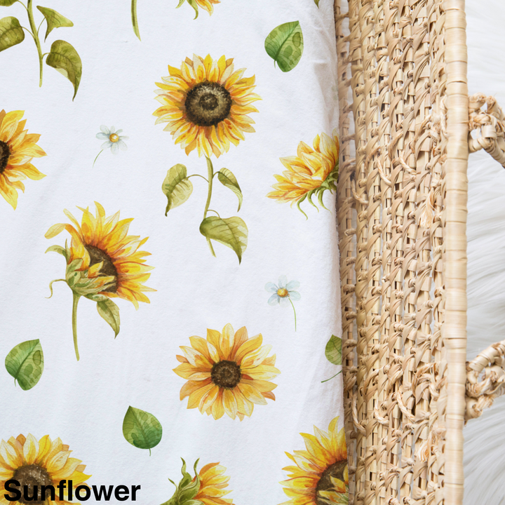 Bamboo Jersey Fitted Bassinet/ Change Mat Cover - Assorted Sunflower Wraps