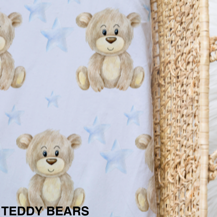 Bamboo Jersey Fitted Bassinet/ Change Mat Cover - Assorted Teddy Bears Wraps