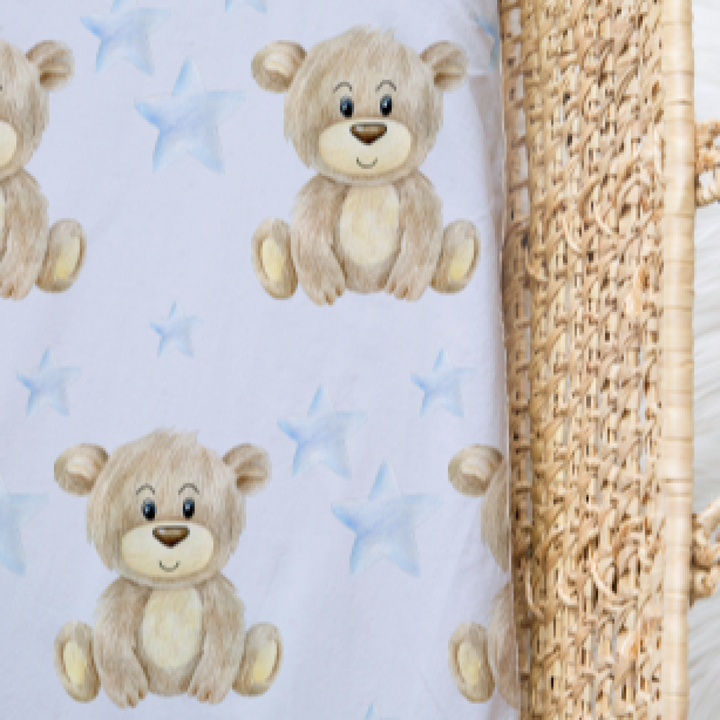 Bamboo Jersey Fitted Bassinet/ Change Mat Cover - Assorted Teddy Bears Wraps