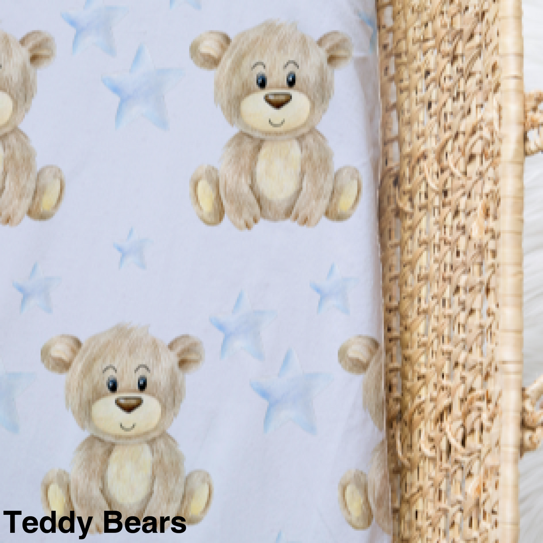 Bamboo Jersey Fitted Bassinet/ Change Mat Cover - Assorted Teddy Bears Wraps