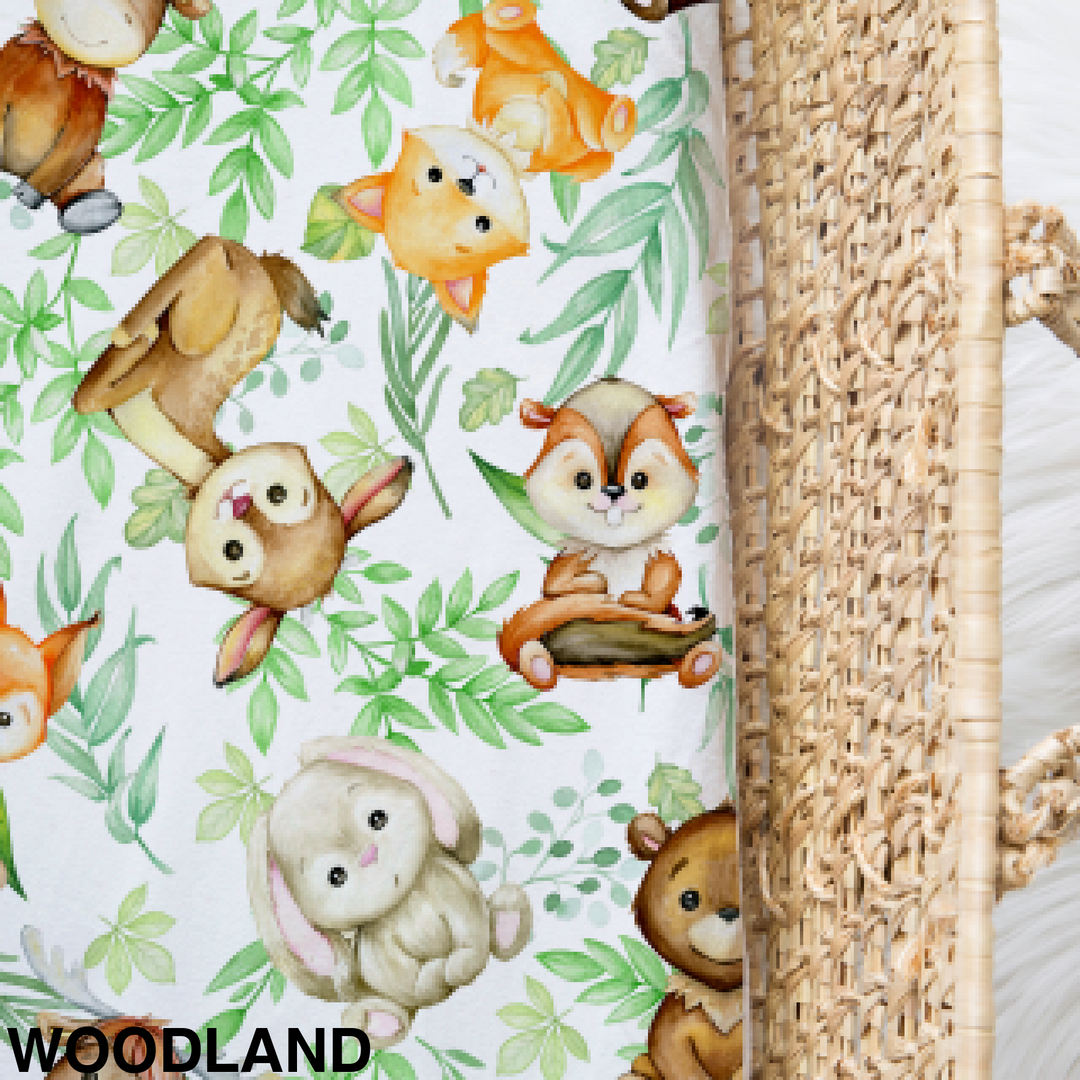 Bamboo Jersey Fitted Bassinet/ Change Mat Cover - Assorted Woodland Wraps