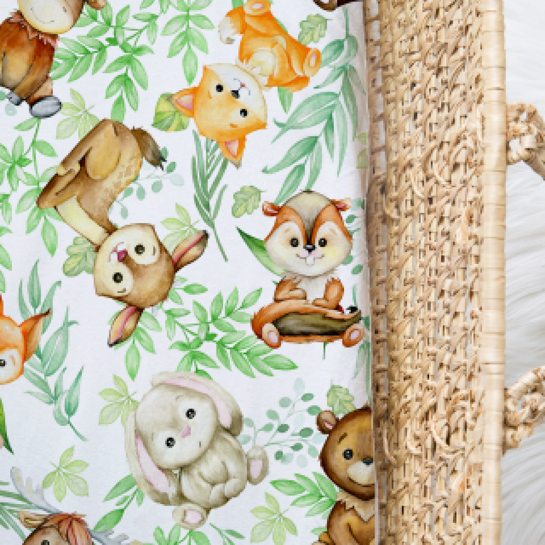 Bamboo Jersey Fitted Bassinet/ Change Mat Cover - Assorted Woodland Wraps