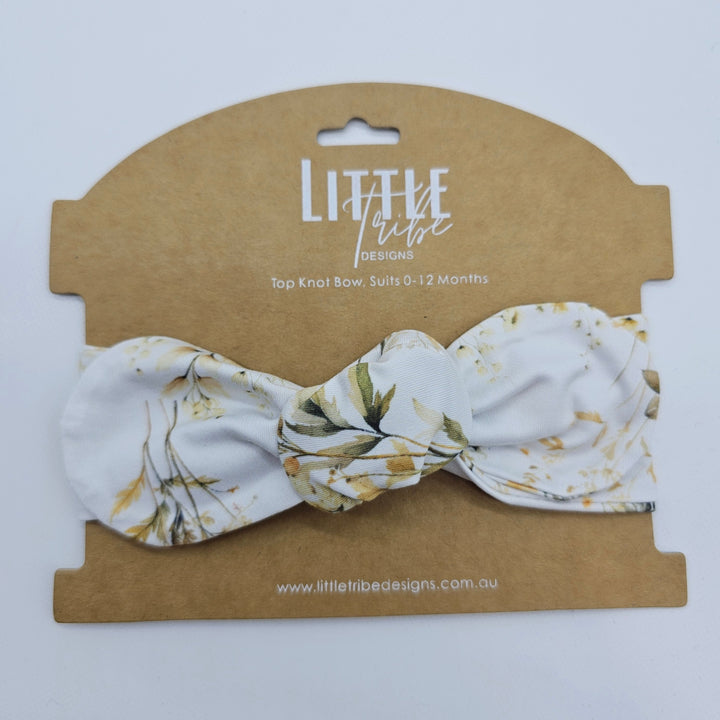 Bamboo Topknot Headband - Assorted Beige Floral Beanies & Headbands