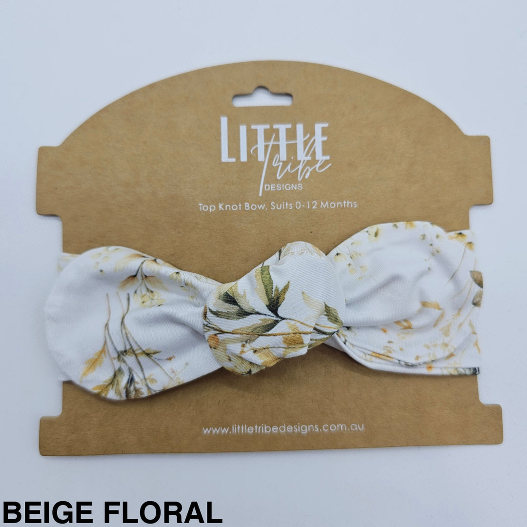 Bamboo Topknot Headband - Assorted Beige Floral Beanies & Headbands