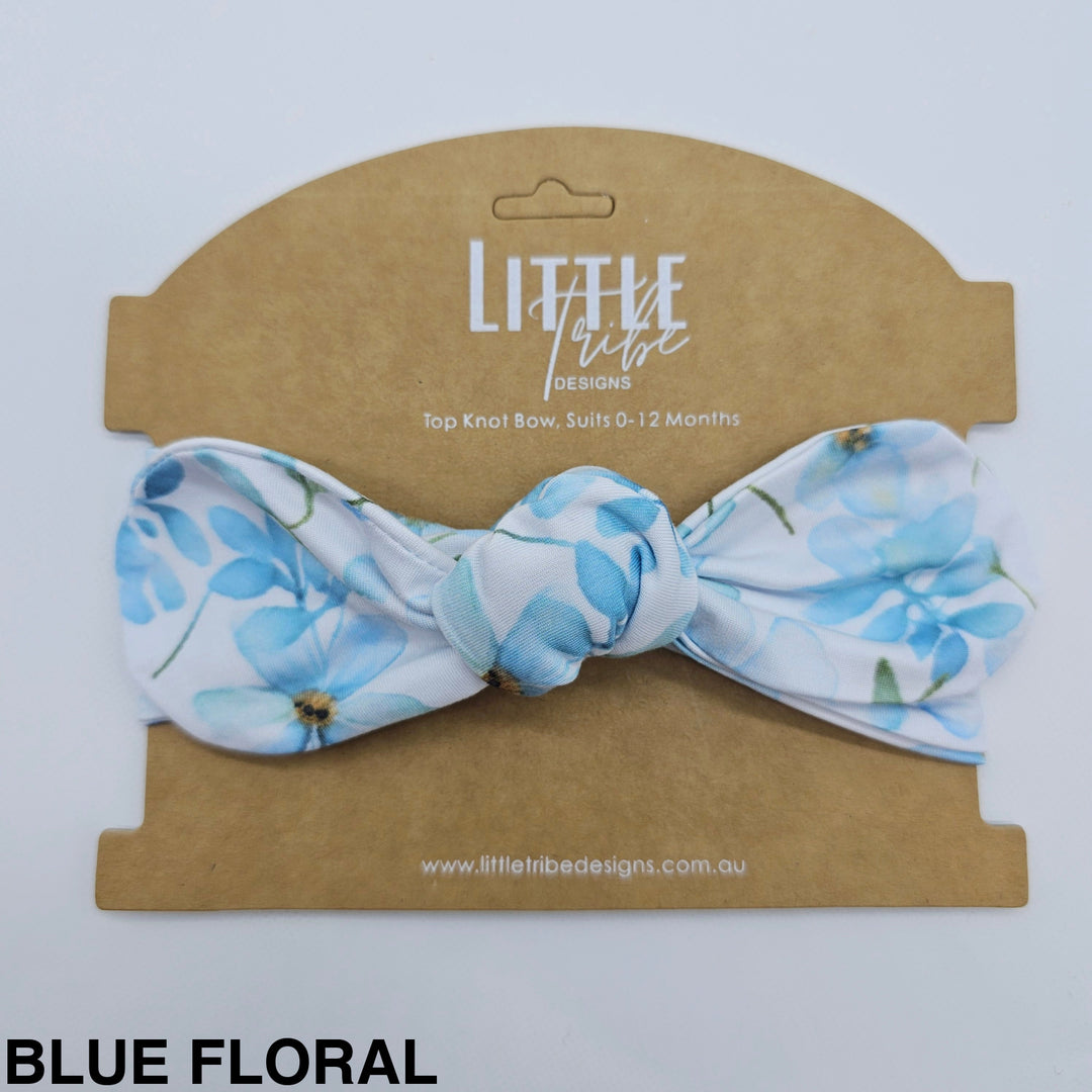 Bamboo Topknot Headband - Assorted Blue Floral Beanies & Headbands
