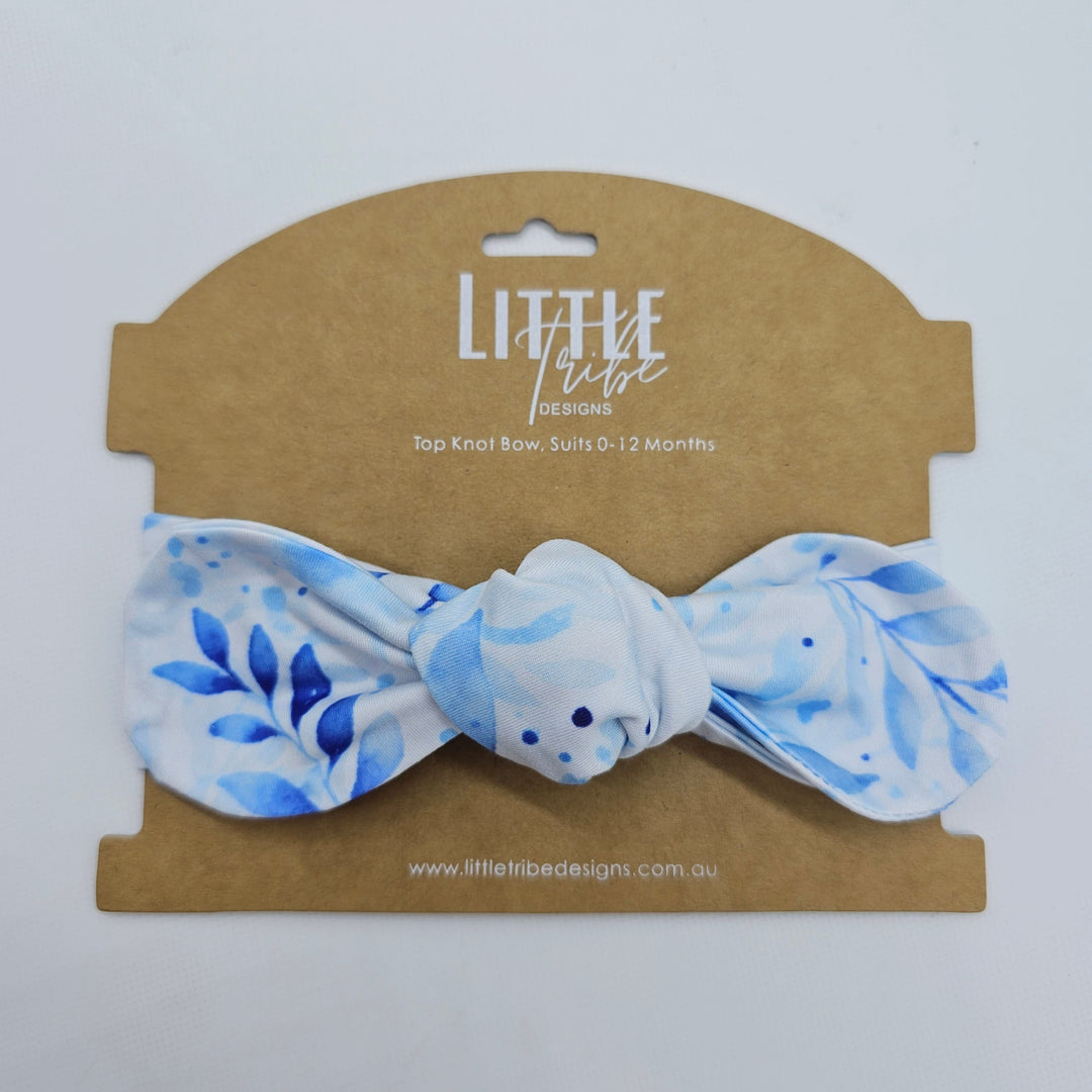 Bamboo Topknot Headband - Assorted Blue Leaf Beanies & Headbands