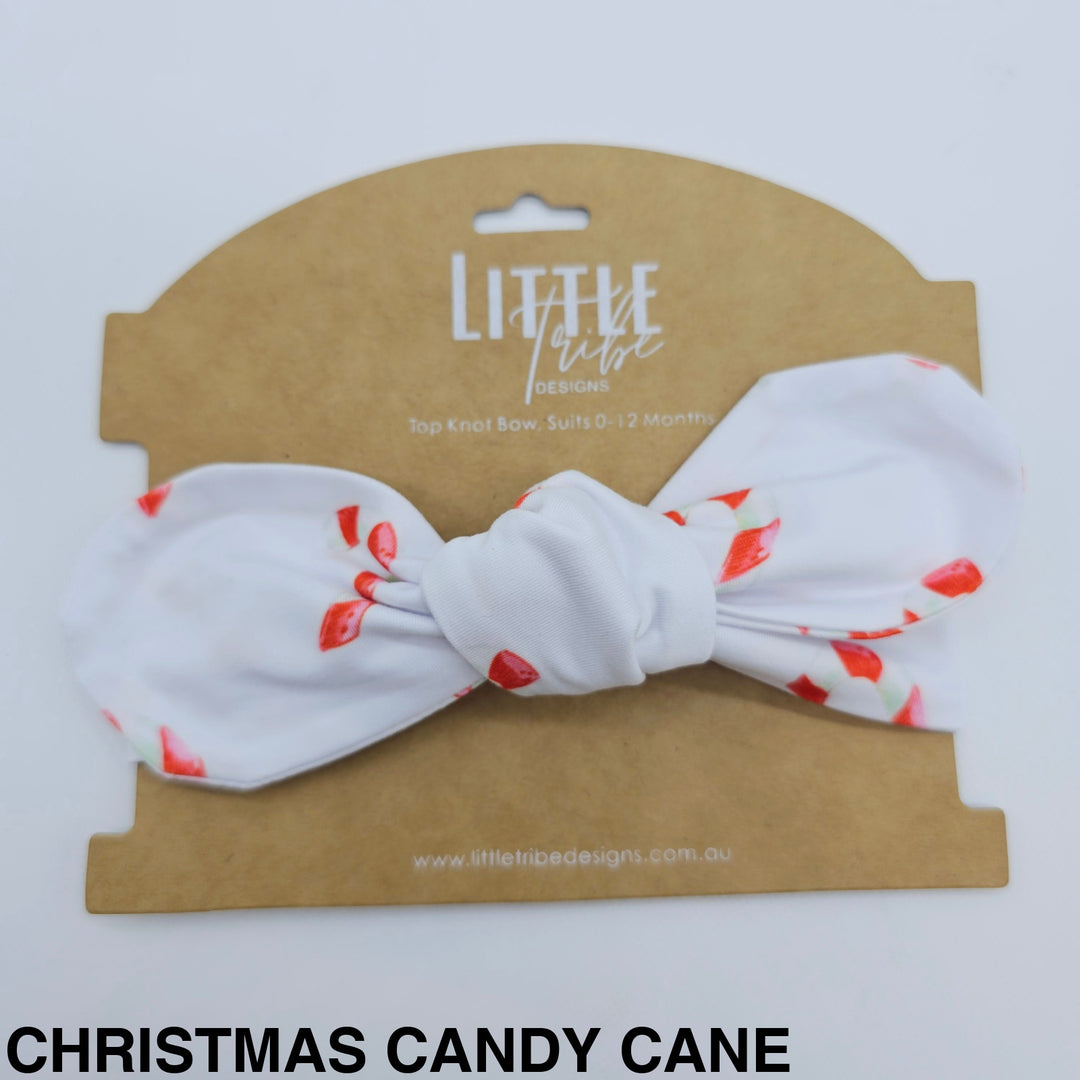 Bamboo Topknot Headband - Assorted Christmas Candy Cane Beanies & Headbands