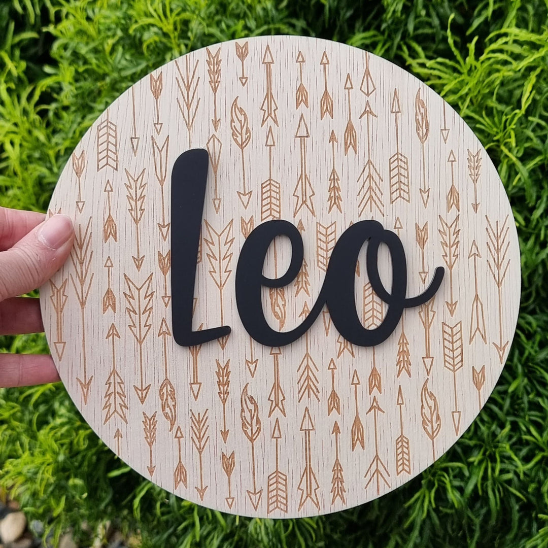 Boho Arrows Engraved Round Name Plaque