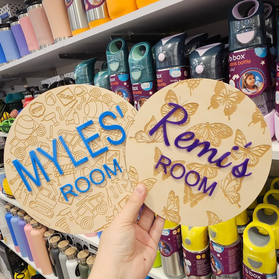Butterfly Engraved Round Name Plaque