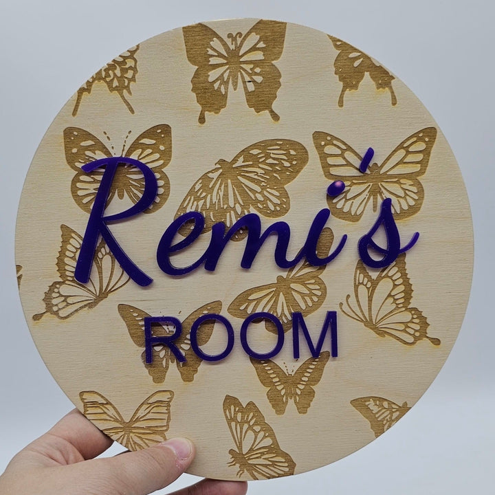 Butterfly Engraved Round Name Plaque