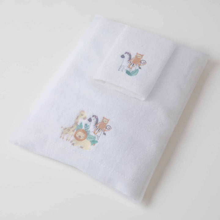 Embroidered Baby Towel & Face Washer Gift Set Safari