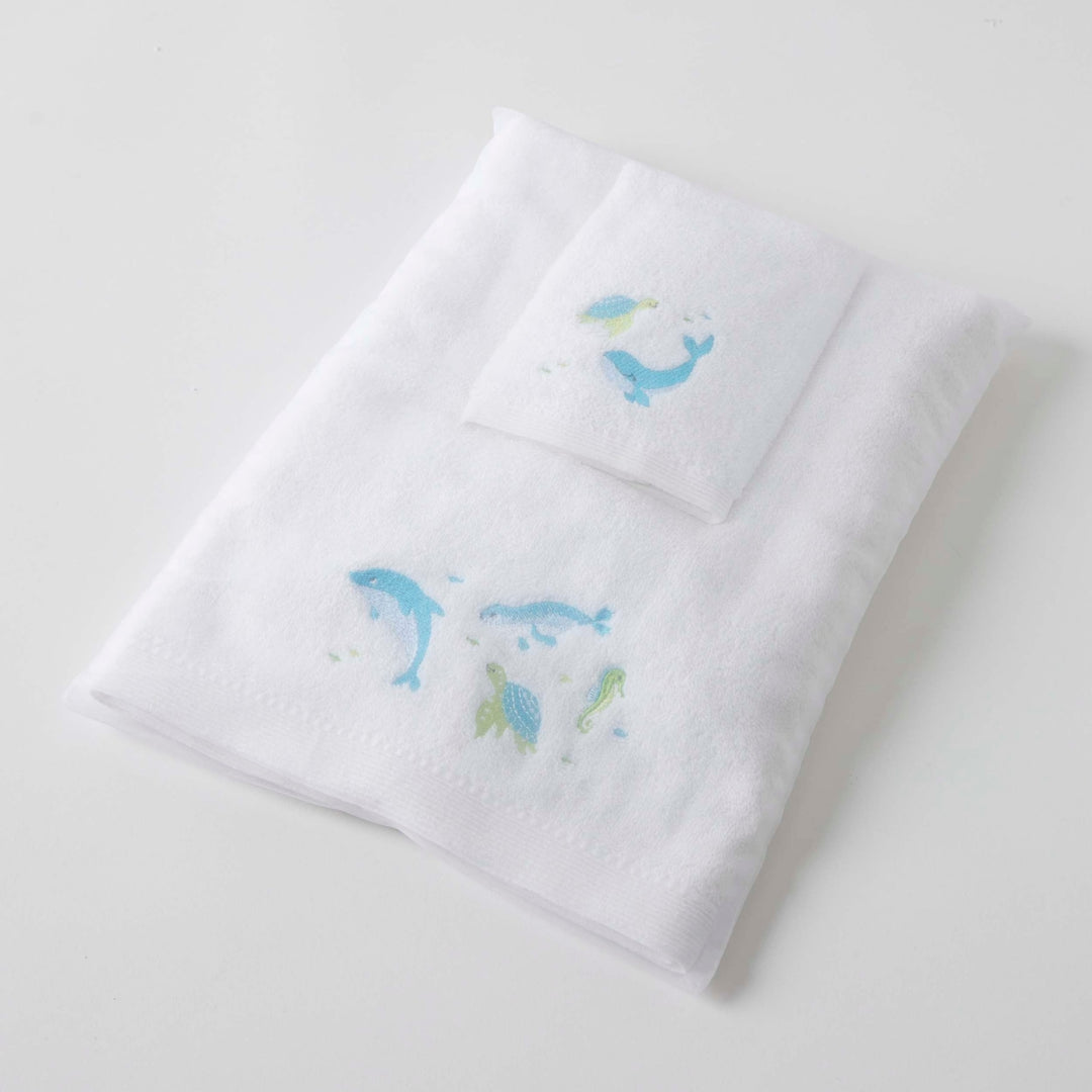Embroidered Baby Towel & Face Washer Gift Set Ocean Buddies