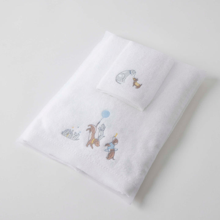 Embroidered Baby Towel & Face Washer Gift Set Puppy Play