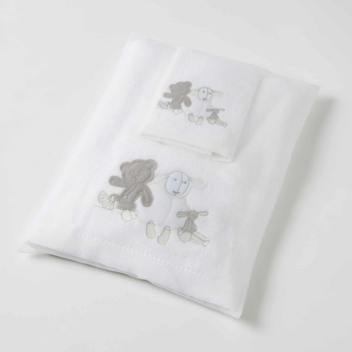 Embroidered Baby Towel & Face Washer Gift Set Teddy Friends