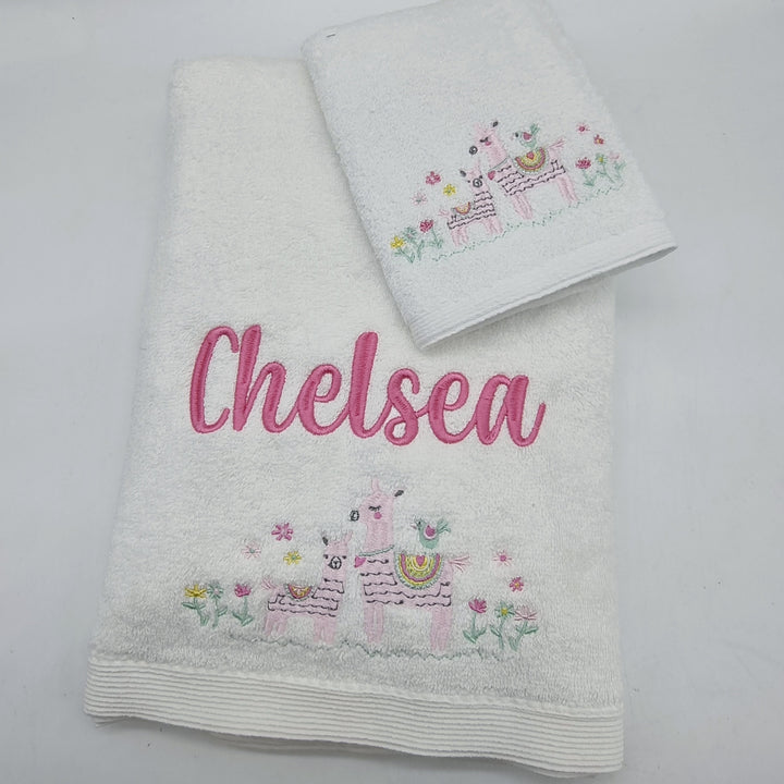 Embroidered Baby Towel & Face Washer Gift Set Llama