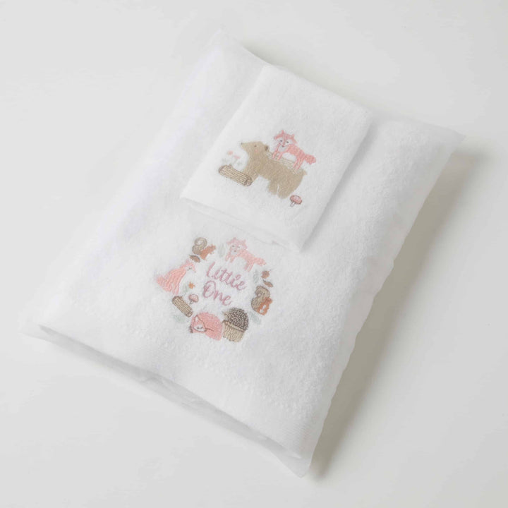 Embroidered Baby Towel & Face Washer Gift Set Woodlands