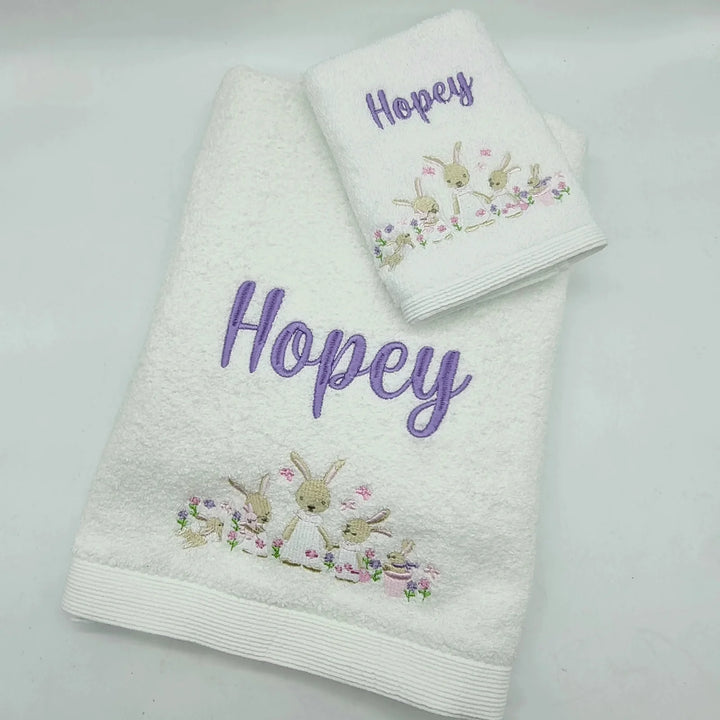 Embroidered Baby Towel & Face Washer Gift Set Bunny Garden