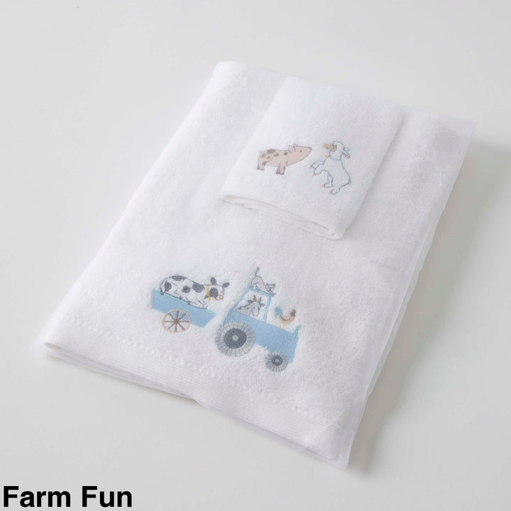 Embroidered Baby Towel & Face Washer Gift Set Farm Fun