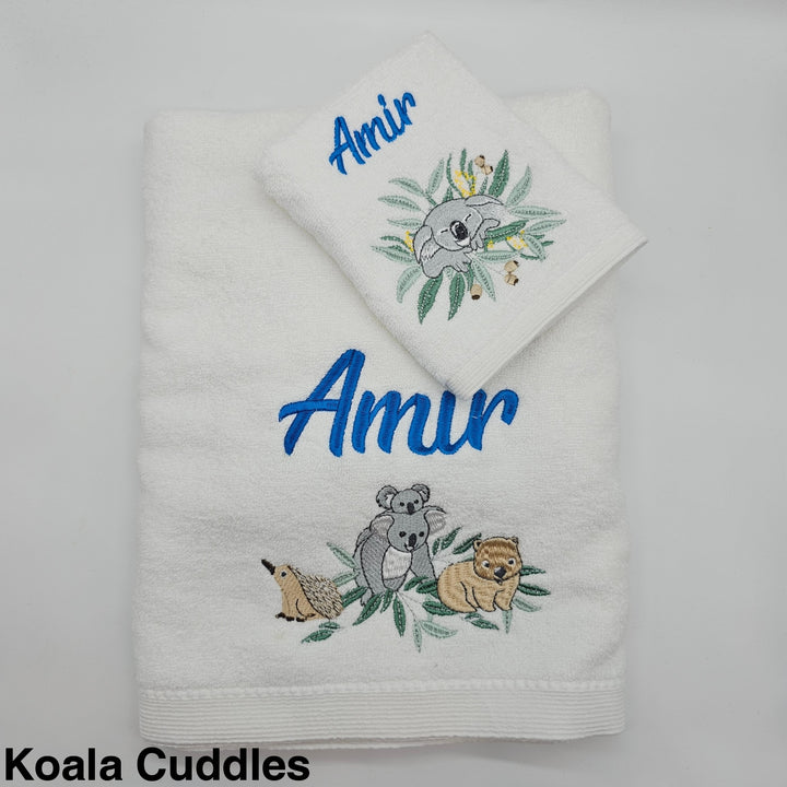 Embroidered Baby Towel & Face Washer Gift Set Koala Cuddles