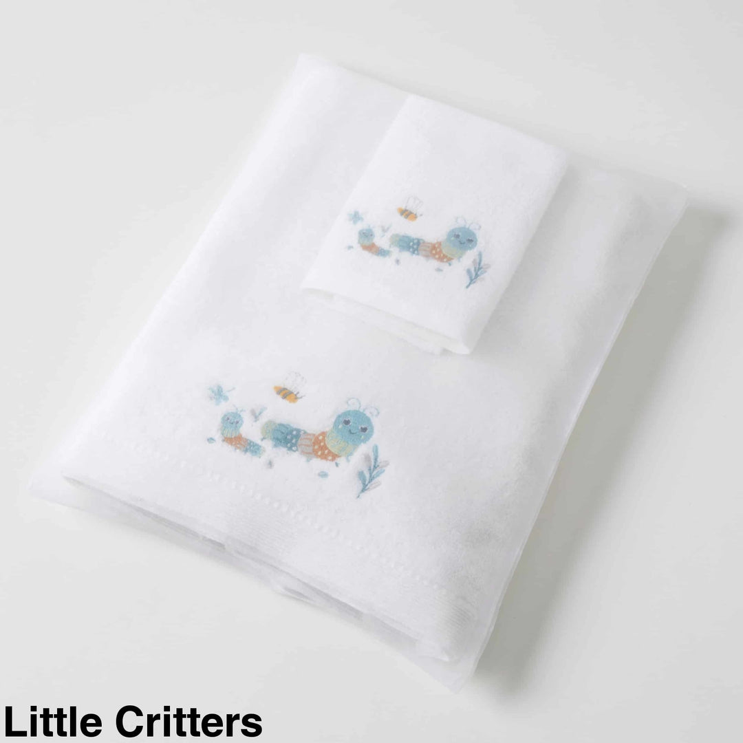 Embroidered Baby Towel & Face Washer Gift Set Little Critters