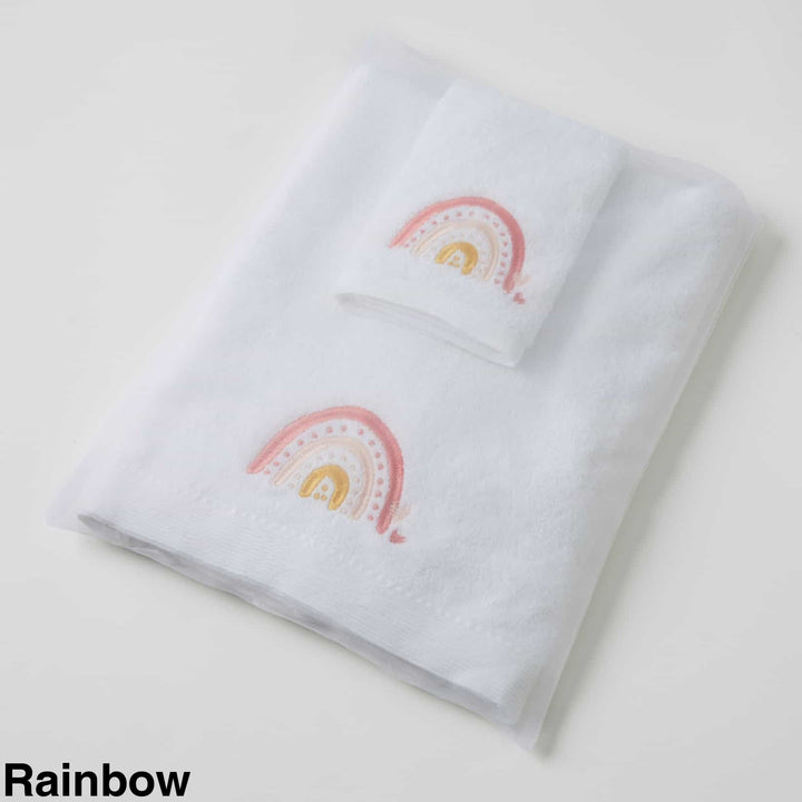 Embroidered Baby Towel & Face Washer Gift Set Rainbow