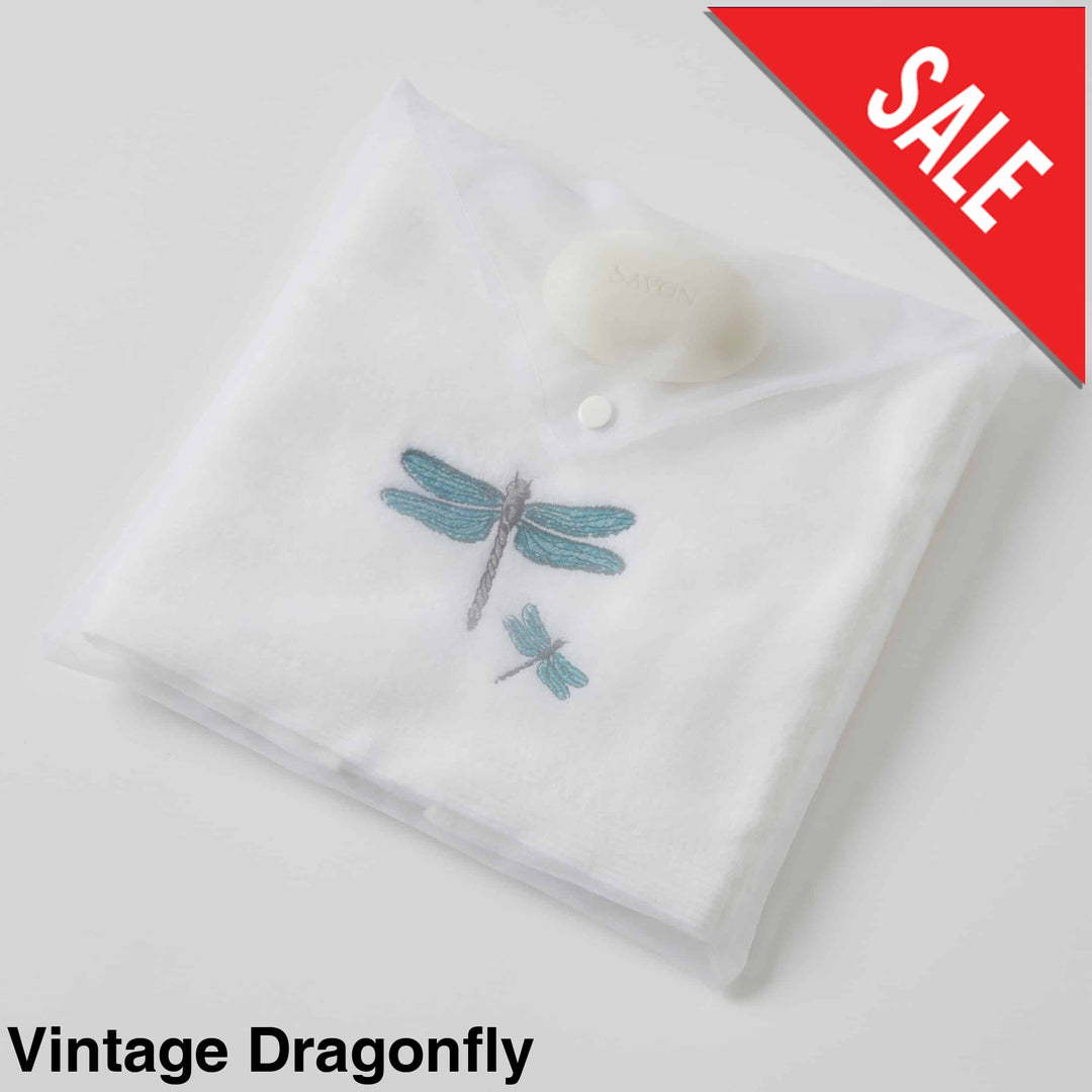 Embroidered Hand Towel & Soap Gift Set Vintage Dragonfly