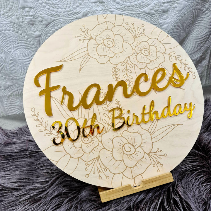 Floral Engraved Round Name Plaque