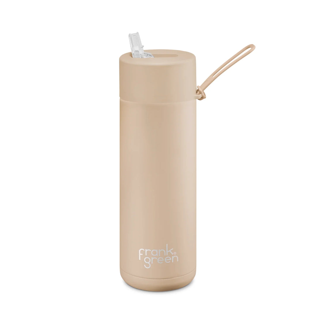 Frank Green 20Oz (595Ml) Stainless Steel Ceramic Reusable Straw Bottle Soft Stone (Limited Edition)