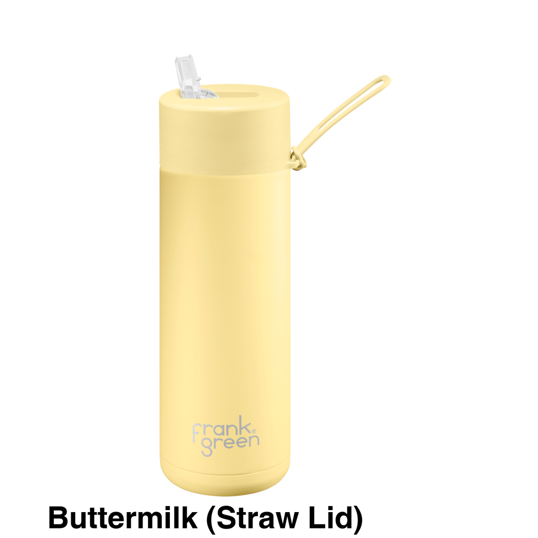 Frank Green 20Oz (595Ml) Stainless Steel Ceramic Reusable Straw Bottle Buttermilk