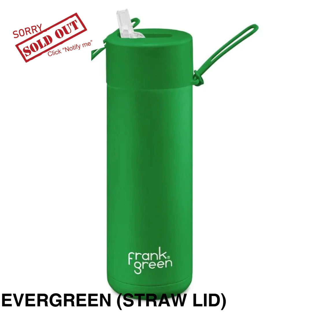 Frank Green 20Oz (595Ml) Stainless Steel Ceramic Reusable Straw Bottle Evergreen