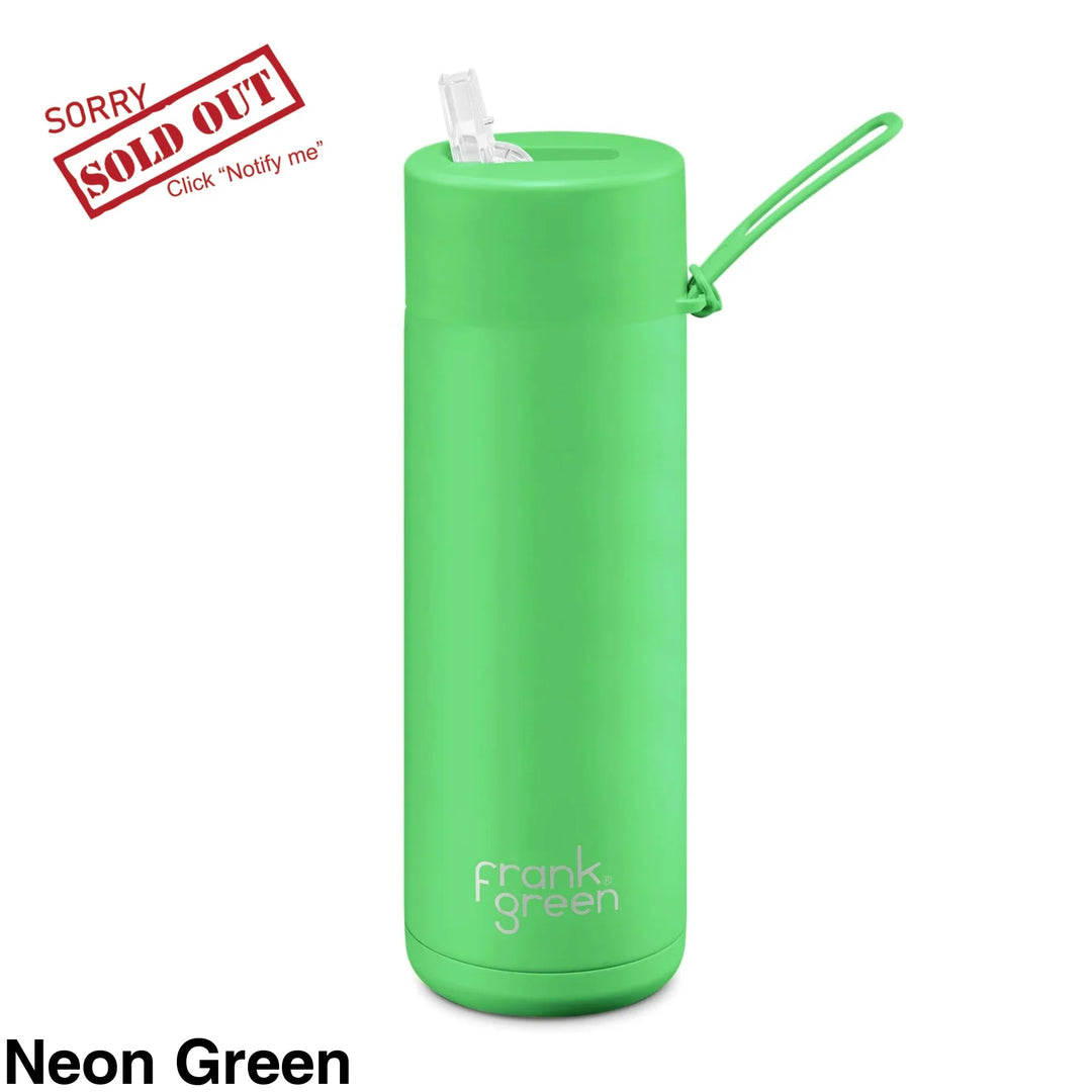 Frank Green 20Oz (595Ml) Stainless Steel Ceramic Reusable Straw Bottle Neon
