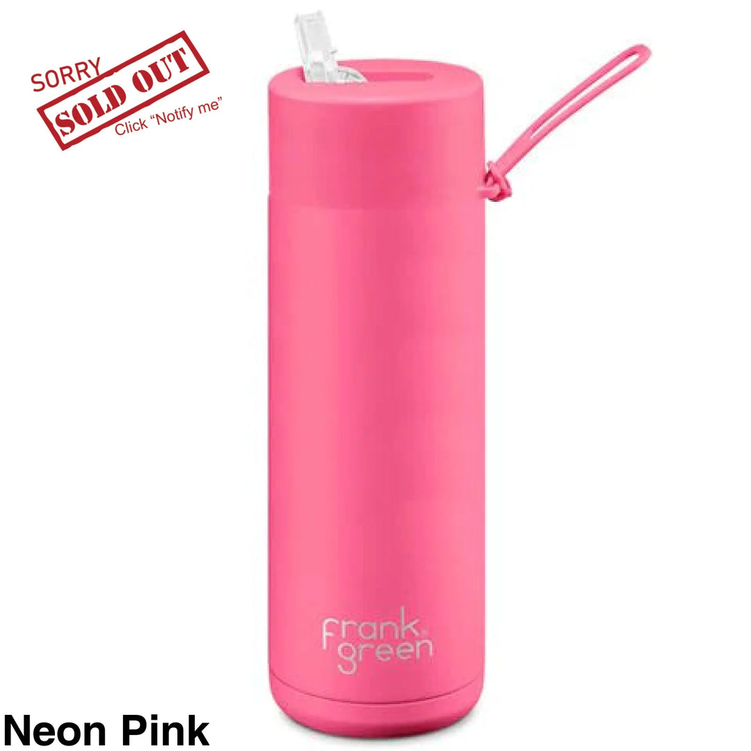 Frank Green 20Oz (595Ml) Stainless Steel Ceramic Reusable Straw Bottle Neon Pink