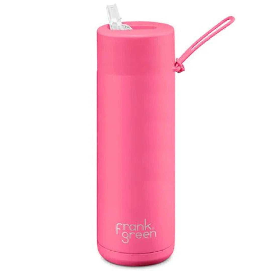 Frank Green 20Oz (595Ml) Stainless Steel Ceramic Reusable Straw Bottle Neon Pink