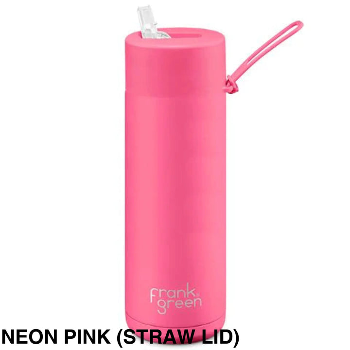 Frank Green 20Oz (595Ml) Stainless Steel Ceramic Reusable Straw Bottle Neon Pink